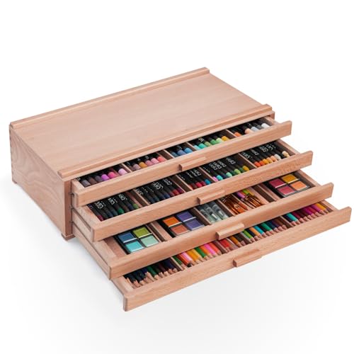 Falling in Art 4 Drawer Wooden Pastel Storage Box | Portable Organizer Box for Pastels, Pencils, Markers, Brushes and Art Supplies - size: 4-Drawer