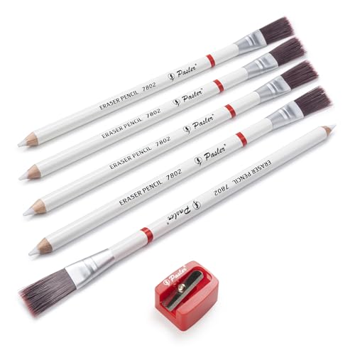 Pasler Eraser Pencils 7802 Perfection Detail Eraser Pencil with Brush and Sharpener, Perfect for Sketches and Coloured Illustrations (4- Pack) (6- Pack) - style: 6- Pack