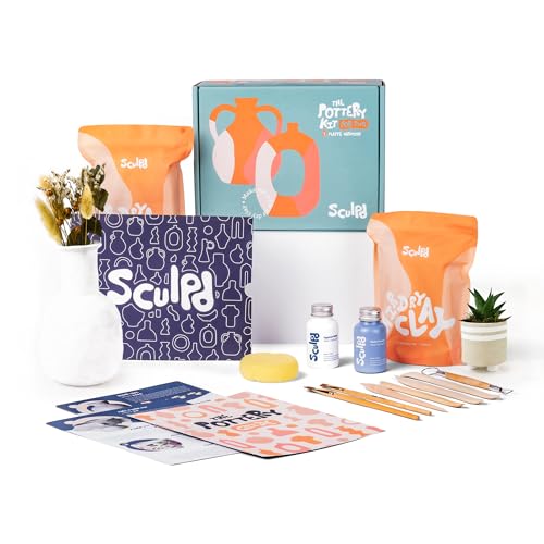 Sculpd - The Original Pottery Kit for Adults - Air Dry Clay for Adults, Tools, Varnish, Paints, Brushes, Couples Date Night Arts & Crafts Set, Gloss Varnish - style: Gloss Varnish