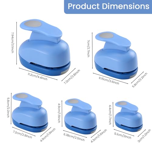Circle Hole Punch Set, 3/8 inch, 5/8 inch, 1 inch, 1.5 inch, 2 inch, 5 Different Size Circle Punches for Crafting Designs, Office Supplies, Card Making, DIY Albums, Photos - color: Blue
