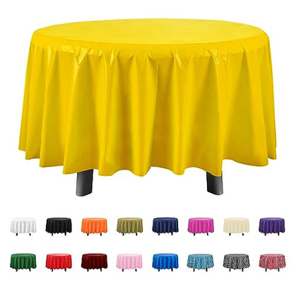 Eleclassi Yellow 12 Pack Premium Round Disposable Tablecloth - 84 Inch Round Plastic Table Cloths for Parties - color: Yellow, size: 12 Pack Round