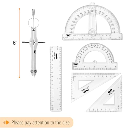 Mr. Pen- Geometry Set, 15 pcs, Light Grey, 6 Inch Swing Arm Protractor - color: Light Grey