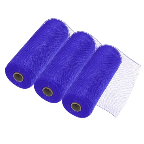 MECCANIXITY 3pcs 10 Inch Poly Burlap Mesh for Wreath, Decorative Mesh Fabric Ribbon 10 Yard for Fall Easter Christmas Flower Bow, Blue - color: Blue