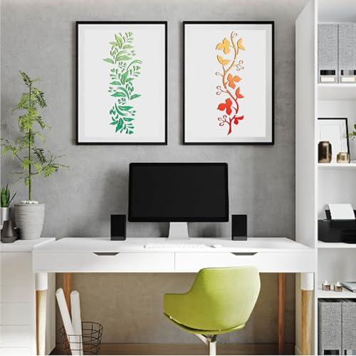 12 Pack Leaf Vine Stencils, DIY Crafts Drawing Templates, Stencils Reusable for Painting on Wood, Wall, Fabric, Canvas, Furniture, Home Decor (Vine) - style: VINE-12inches