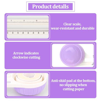 Circle Paper Cutters，Adjustable Rotary Circle Cutter，Circular Cardboard Circle Cutter with 3 Replaceable Blades, Trimmer Scrapbooking Tools，DIY Craft Cutting Tools Purple - color: Purple