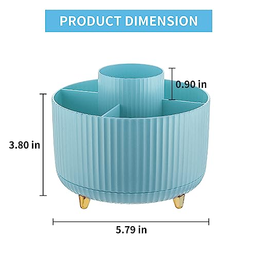 Marbrasse Desk Organizer, 360-Degree Rotating Pen Holder, Desk Organizers and Accessories with 5 Compartments Pencil Holder, Art Supply Storage Box Caddy for Office, Home（Light Blue） - color: Light Blue