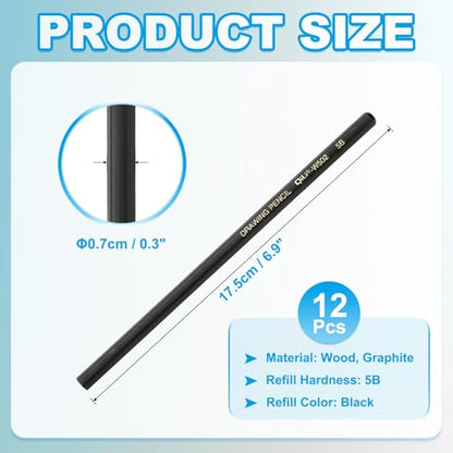 PATIKIL 12Pcs 5B Drawing Pencils for Sketching, Hexagonal Sketch Pencils for Drawing Writing Art Sketching Artists Beginners, Black - style: 5B