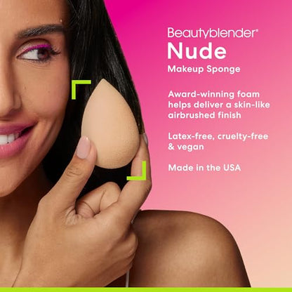 Beautyblender® Nude Beauty Blender Makeup Sponge, Super-Soft Foam Easily Blends Foundations, Powders & Creams, Made in USA, Reusable, Washable, Streak Free Application - color: Nude