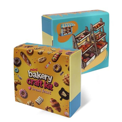 iLAND Air Dry Clay Teen Crafts DIY Bakery Food Kit for Girls Birthday Gifts | 40+ pcs with display shelves, DIY mini bakery, inspires creativity & family fun, stress-free activity, 1:12 scale, gift ready - style: Clay Bakery w/ Spotlights