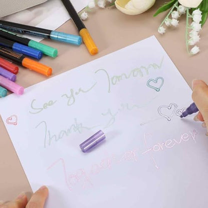 MECCANIXITY 48 Colors Double Line Out-Line Markers, Shimmer Markers Self Out-line Metallic Glitter Marker Pen Set for Scrapbook Drawing Birthday Greeting Cards Journal DIY Art Crafts
