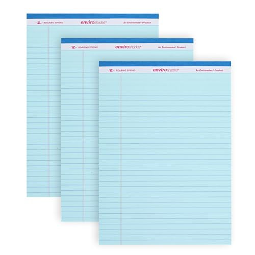 ROARING SPRING Enviroshades Blue Legal Pads, 3 Pack, Legal Ruled Recycled Colored Writing Note Pads, 8.5" x 11", 50 Sheets, Perforated Paper, Made in USA, Memo Pad For School & Office - color: Blue, style: 3 Pack