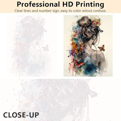 TUMOVO Adult Paint by Number Kits on Canvas, Woman with Butterflies Paint by Numbers, Butterflies on Woman Back Painting by Numbers Adult Painting-by-Number Kits, DIY Kits with Framed, 16 X20 Inch - color: Woman-Framed