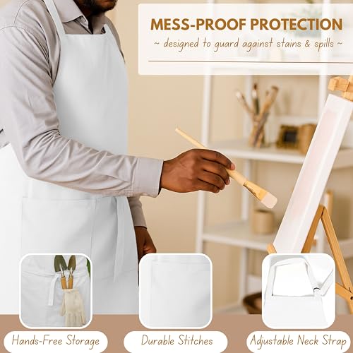 Native Fab Kitchen Apron 2 Pack - 100% Cotton Adjustable, Durable Apron with Pockets, Perfect for Cooking, Baking, Grilling - color: White