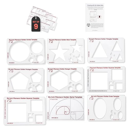 Fibonacci 6" 9-Piece Drawing Template Set, Golden Ratio Stencils | Australian Designed and Made; 9 Pieces; Triangle; Square; Star; Pentagon; Hexagon; Spiral; Oval - style: Set - All CLPA Fibonacci Templates