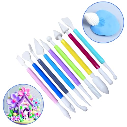 9 Pcs Clay Sculpting Tools Set, Double-Ended Plastic Air Dry Clay Tool Kit, Clay Tool for Pottery, Polymer, Air Dry Clay, Ceramic, Modeling, Shaping, DIY Crafting - color: 9Pcs