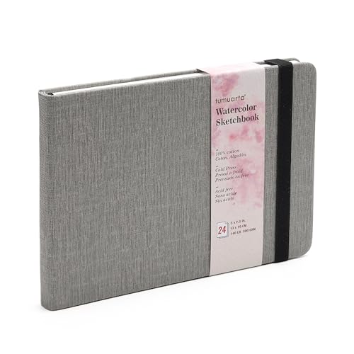 Watercolor Sketchbook, 5x7.5, 140 LB,300 GSM, 100% Cotton, Cold Press | 24 Sheets,48 Pages, tumuarta Watercolor Paper Journal For Use As Travel Sketch book and Mixed Media Pad On The Go - color: Gray, size: 5"x7.5"