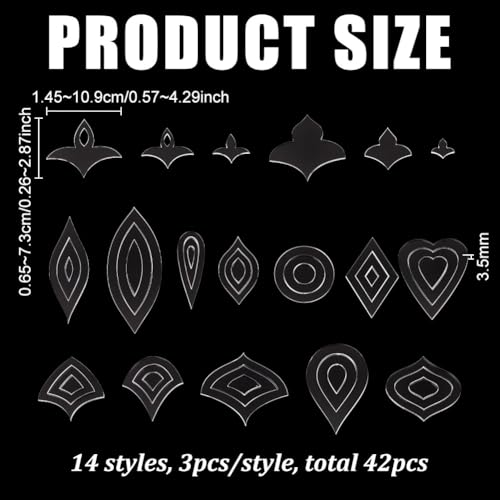 BENECREAT Acrylic Mandala Stencils Set, 14Pcs 14 Styles Clear Acrylic Geometric Template Kit, Dot Drawing Tools for Mandala Patterns, Art Craft and DIY Projects