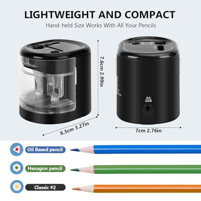 Electric Pencil Sharpener, Double Hole (Black) - color: Black