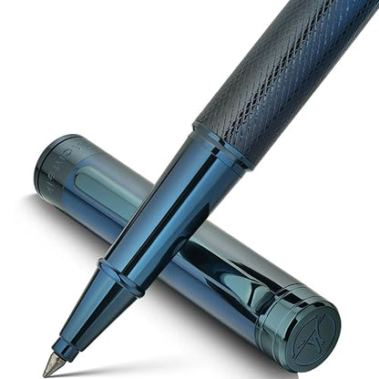 MCNTEIK Electroplated Blue Rollerball Pen, Stunning Luxury Pen with Mesh Texture Design、Schmidt Ink Refill, Nice Gift Set for Men & Women, Business, Executive, Office, Fancy, Nice Fancy Designer Pens - color: Electroplated Blue