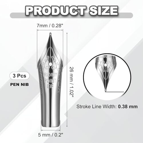 PATIKIL 0.38 mm Line Width Fountain Pen Nib Replacement, 3 Pack 304 Stainless Steel Special Spare Ink Dip Calligraphy Pen Nib for Drawing Writing Signing, Silver(EF Tip) - color: Silver