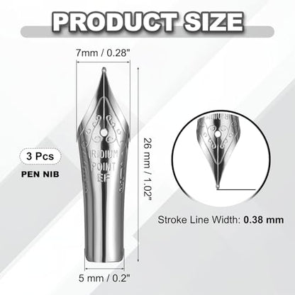 PATIKIL 0.38 mm Line Width Fountain Pen Nib Replacement, 3 Pack 304 Stainless Steel Special Spare Ink Dip Calligraphy Pen Nib for Drawing Writing Signing, Silver(EF Tip) - color: Silver