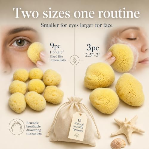 Natural Sea Silk Sponges 12pk, Cosmetic Grade Makeup & Blending Facial Care