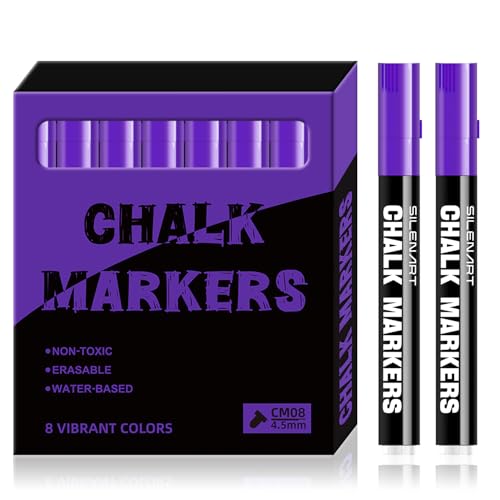 SILENART Purple Chalk Markers for Blackboard, Liquid Chalk Marker Pen for Chalkboard Dry Erase Calendar Board Car Windows Glass Menu Board - Erasable, Bold Tip, 8 Pack - color: Purple, style: 3mm Tip - 8 Pack