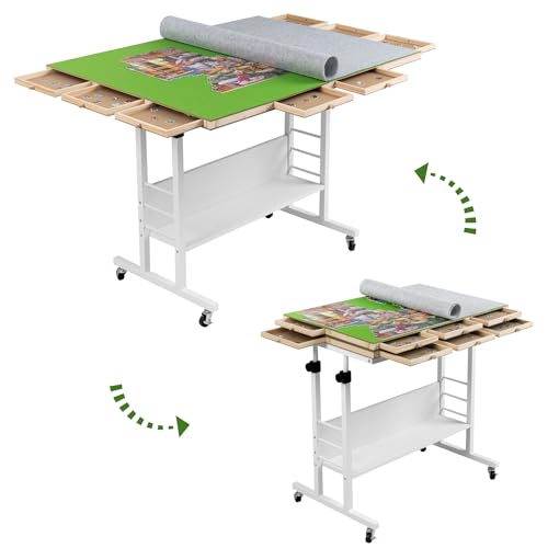 Tektalk 2000 Piece Foldable Puzzle Board with Height Adjustment, Jigsaw Puzzle Table with 2 Felt Cover & 8 Sorting Trays/Drawers, Puzzle Easel with Legs, Enclosed with 4 Roller Wheels (Green) - color: Green
