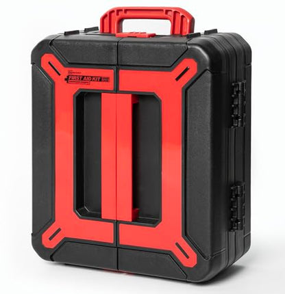 Hard Case First Aid Kit 408 Pcs - Wall Mountable Trauma Kit for Car, Home, Office & Truck - Comprehensive Large First Aid Supplies with Color-Coded Labelled Compartments - color: Red & Black
