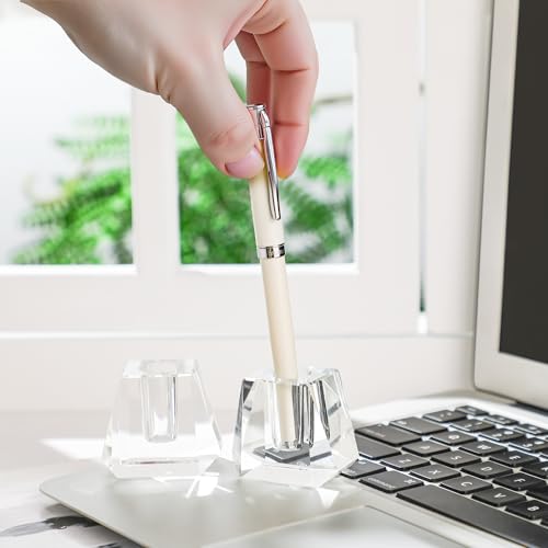 2-Pack Crystal Single Pen Holder for Desk, 1.8" Fancy Fountain Pen Stand - style: Trapezoid