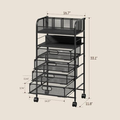 Homsorout Rolling Art Cart with 4 Drawers, Black - color: Black
