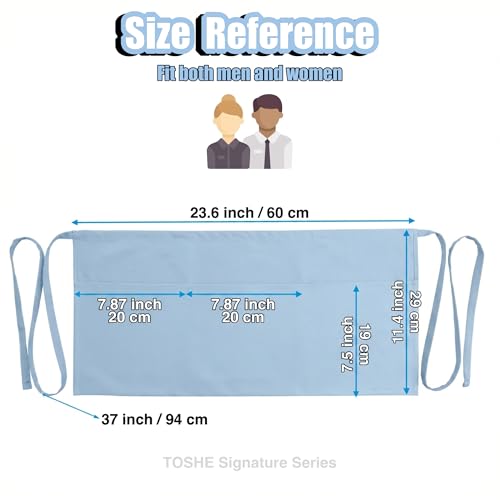 TOSHE Waist Apron 3 Pockets Waterdrop Resistant Cotton Server,Chef,Waitress - color: Light Blue
