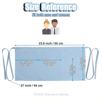 TOSHE Waist Apron 3 Pockets Waterdrop Resistant Cotton Server,Chef,Waitress - color: Light Blue