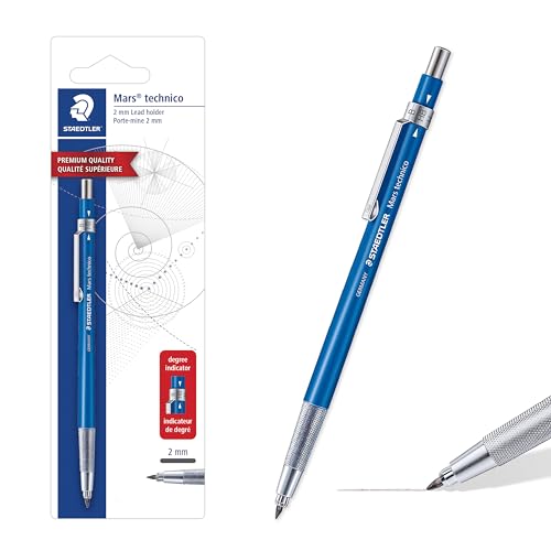 STAEDTLER Mars Technico Mechanical Pencil, 2mm (2) Lead Holder with Built-in Sharpener - Drawing & Sketching Pencil with Metal Clip & Push-Button Lead Advance
