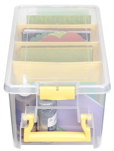 ArtBin Semi Satchel Craft Organizer with 3 Dividers, Yellow Accents | 3 Removable Dividers, 15.2 x 8 x 6.2 Inches, Secure Latches, Carry Handle, Clear Durable Polypropylene - color: Yellow, size: Pack of 1