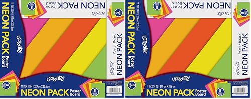 UCreate Neon Poster Board, 5 Assorted Colors, Neon, 11" x 14", 5 Sheets (Pack of 2) - size: 11" x 14" (Pack of 2)