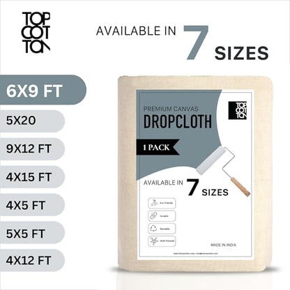 6x9ft Recycled Cotton All Purpose Canvas Tarp Cover Painter Drop Cloth-1Pk | Top Cotton Reusable Paint Drop Cloth,Canvas Tarp Cover for Painter, Furniture, Floor Protection, Painters Dropcloth - size: Pack of 1 - 6' x 9'