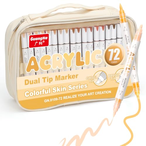 kander 72 Dual Tip Acrylic Paint Markers, Paint Pens, Drawing Markers for Textile, Rock, Glass, Wood, Paper, Ceramic, Canvas, DIY - Art Supplies Kit for Kids and Adults (Brush + Chisel) - color: 72 Colors Dual-Tip