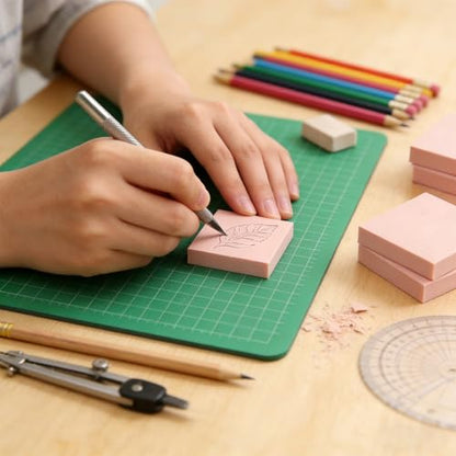 6 Pack 2"x2" Pale Pink Rubber Stamp Carving Blocks - Soft Linoleum Material for DIY Craft Projects & Handmade Stamps - style: Square