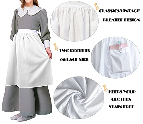 Unisex Chef Aprons White Retro Cotton Maid Short 2 Pockets Waist Waiter Waitress Half Apron - color: Cotton White