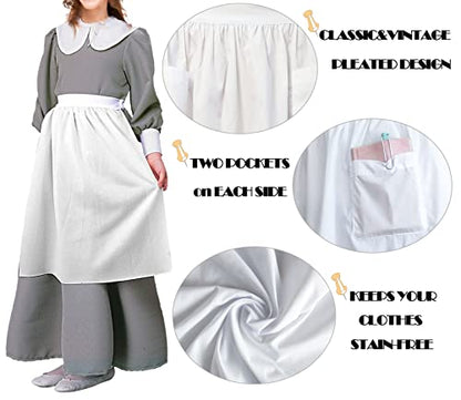 Unisex Chef Aprons White Retro Cotton Maid Short 2 Pockets Waist Waiter Waitress Half Apron - color: Cotton White