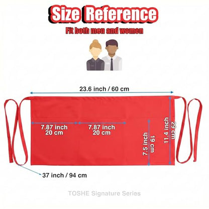 TOSHE Waist Apron 3 Pockets Waterdrop Resistant Cotton Server,Chef,Waitress - color: Red