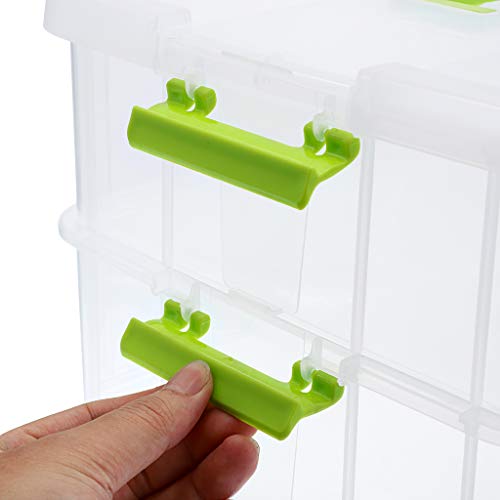 JUXYES 2-Tiers Plastic Stack Carry Storage Containers Box wih Handle Lids - color: Green