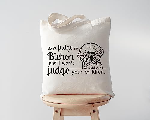 Pet Studio Art Don't Judge My Dog Tote Bag - color: Bichon Frise