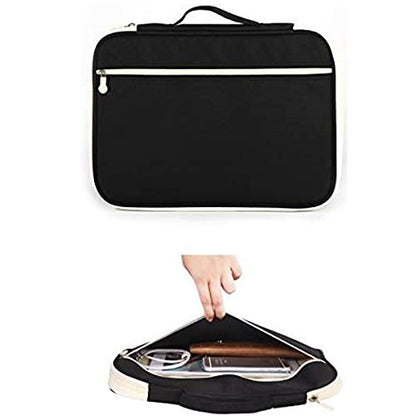 JAKAGO A4 Travel Portfolio Multifunctional Document Organizer Zippered Case for Office Supplies (Black) - color: Black