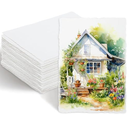 60 Sheets 5 x 7 inch Handmade Cotton Watercolor Paper 160GSM Deckled Edge - size: 5 x 7 inch