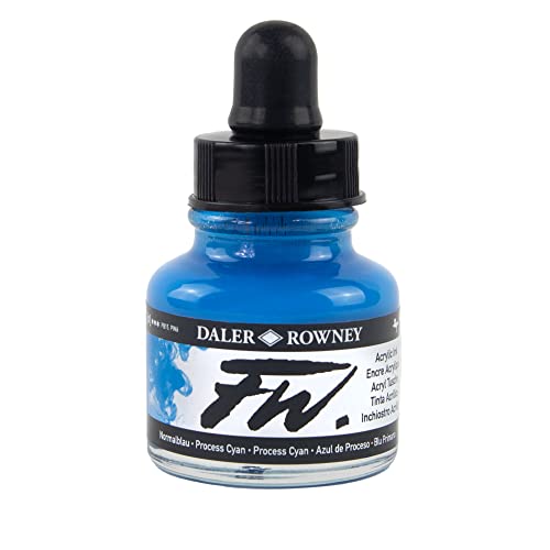 Daler Rowney FW Acrylic Ink Bottle Process Cyan - Versatile Acrylic Drawing Ink for Artists and Students - Permanent Calligraphy Ink - Archival Ink for Illustrating and More - color: Process Cyan
