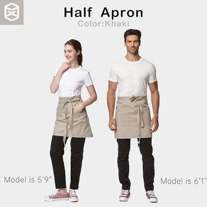 Waist Apron for Men Server Bistro Half 4251BY - color: Khaki, size: 1 Pack