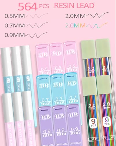 JIZHIYUAN 39PC Mechanical Pencil Set with 600 Lead Refills Pink Pencil Case | 0.5mm-2.0mm Mechanical Pencils, Aesthetic School Supplies Cute Stationary Set Come with Pencil Case for Teacher Coworker - color: Pink