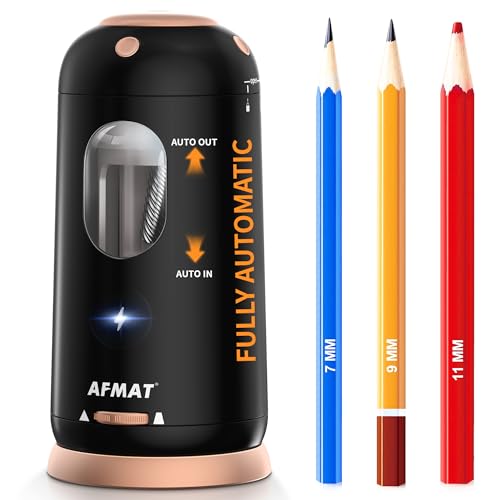 AFMAT Electric Pencil Sharpener, Auto in & Out, Fully Automatic Pencil Sharpener, Rechargeable Hands-Free Sharpeners for Jumbo & Colored Pencils (7-11.5mm), Good for Classroom/Home/Office PSC8(Black) - color: Black